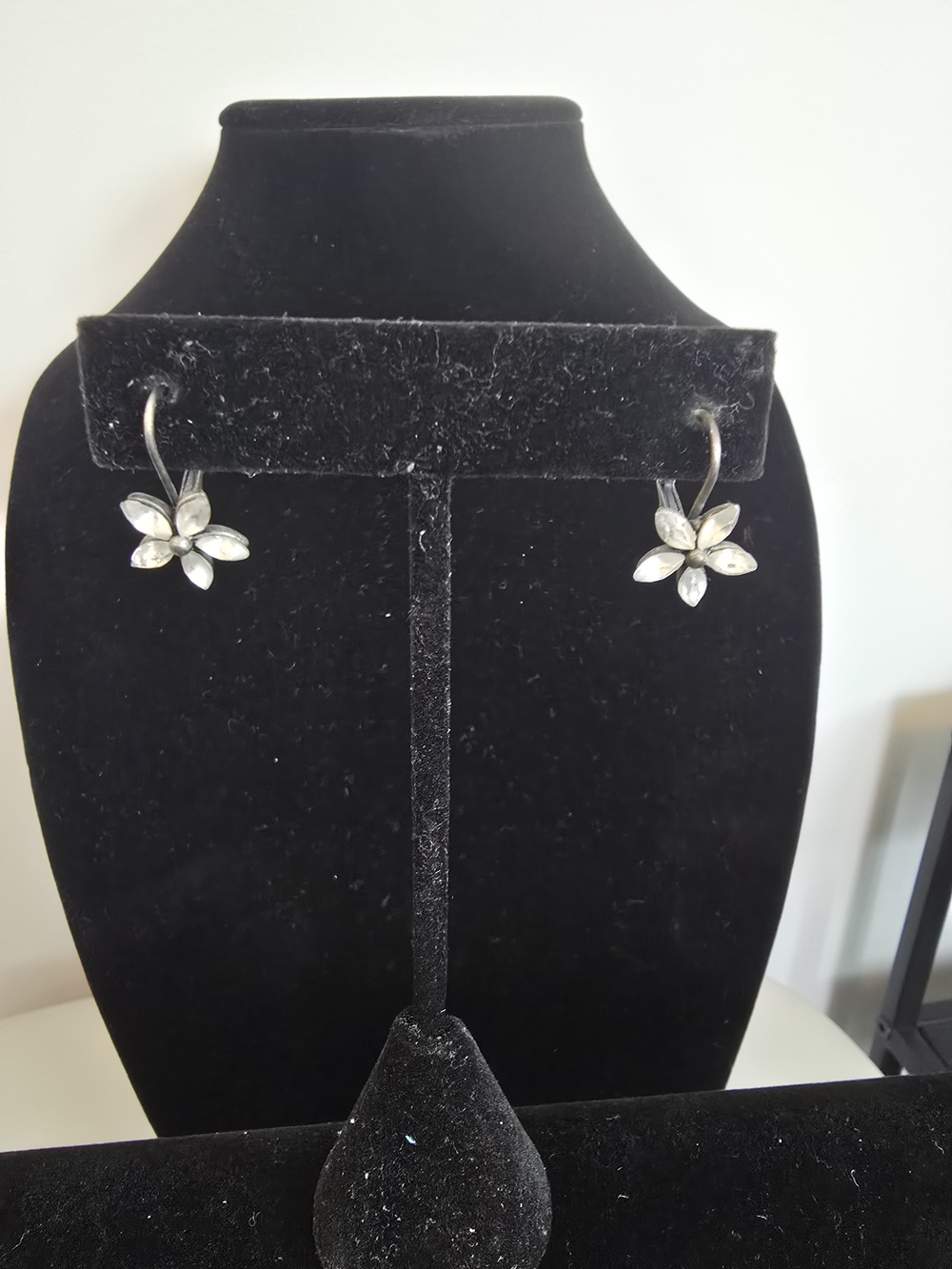 Floral Crystal Hoop Drop Earrings - Silver